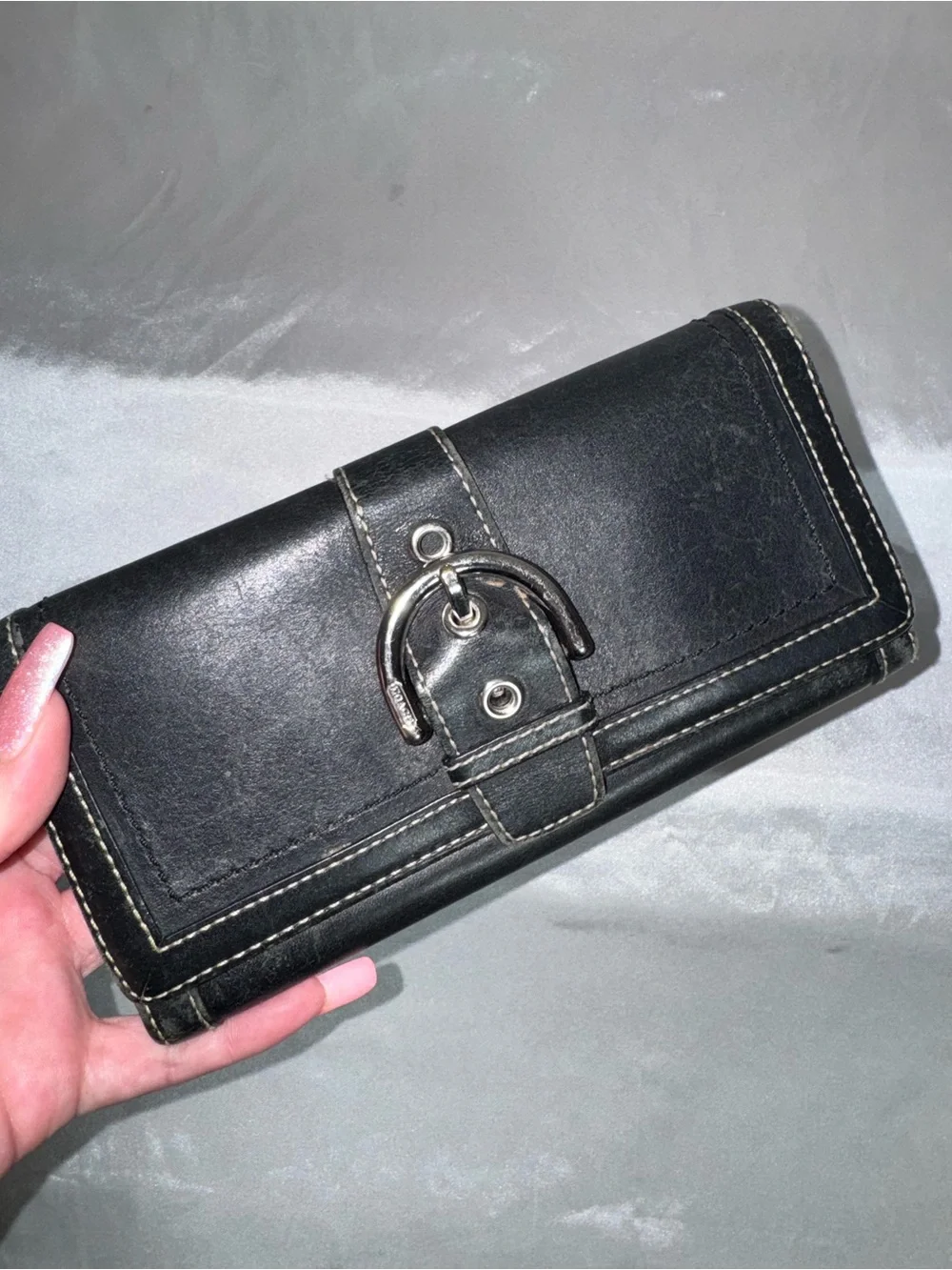Coach Black Leather Wallet with Silver Buckle Detail